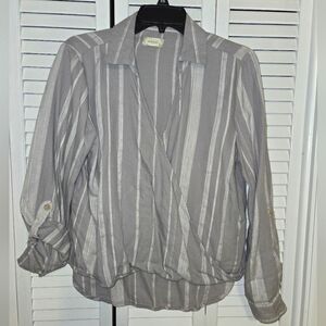 sandy & sid Women's L Striped Faux Wrap Blouse